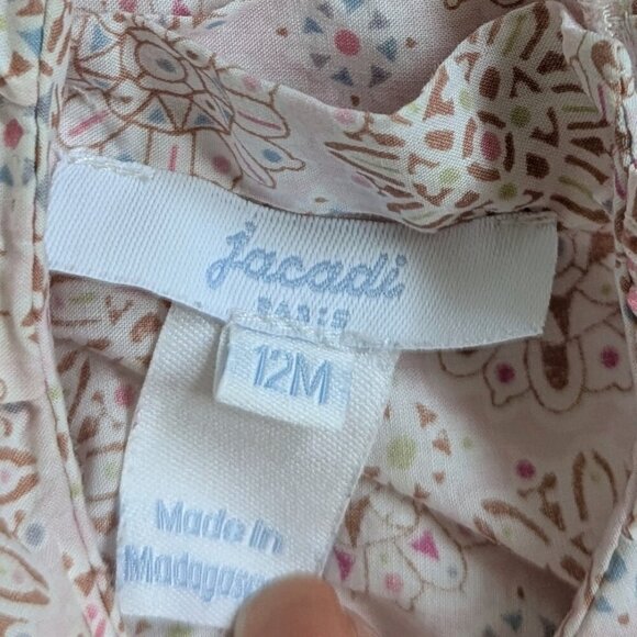 Jacadi Paris Liberty Baby Cotton Blouse 12 Months Pink Ruffle Neck Long Sleeves - Picture 2 of 7